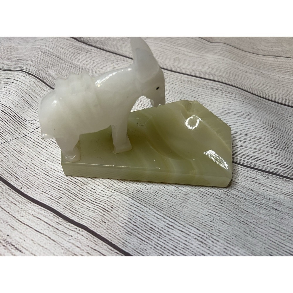 Carved Onyx & Marble Donkey Figurine Ashtray Rustic Decorative Trinket